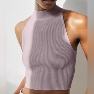 Aritzia Babaton Sculpt Knit Mockneck Halter Crop Top Ribbed